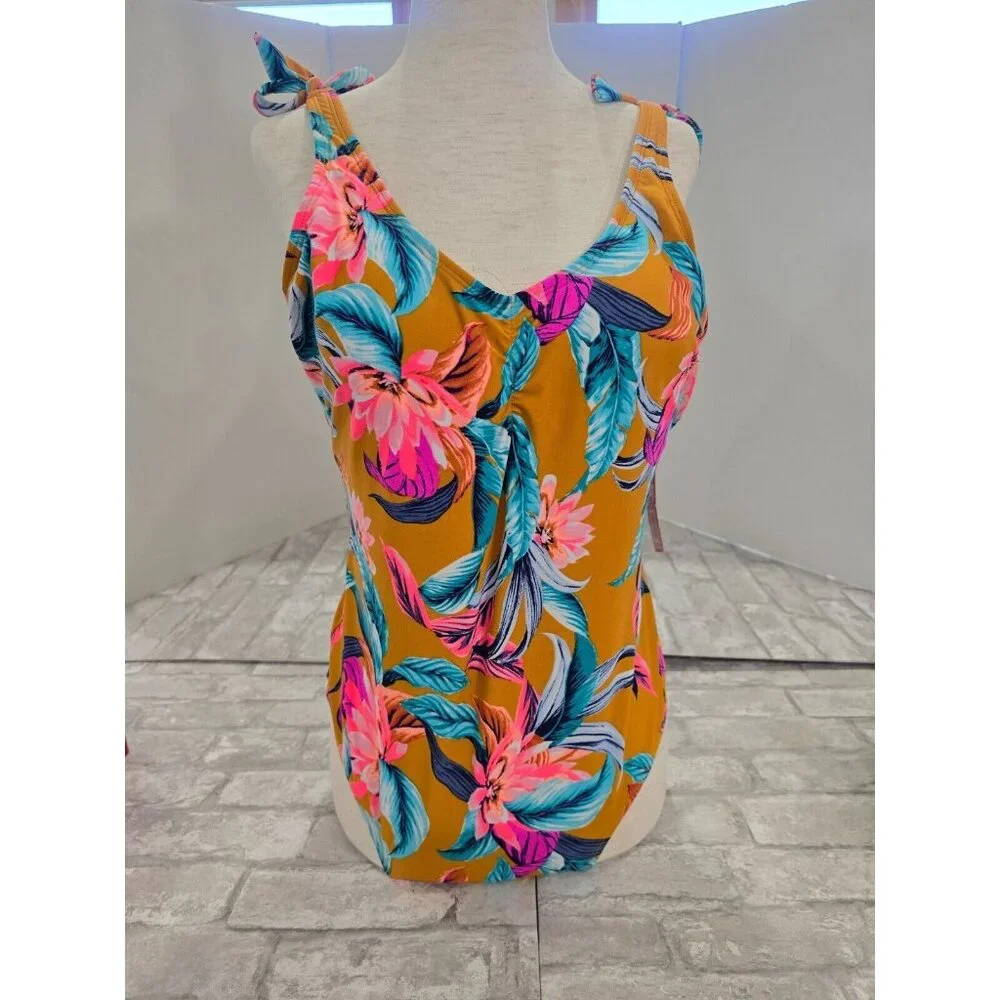 NWT Xhilaration‎ Women's Shoulder Tie Scoop Back One Piece Swimsuit XL